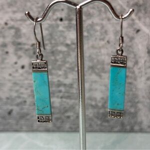 Signed BOMA Turquoise Dangle Earrings 925 Sterling Pierced Hook